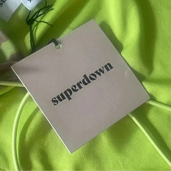 HP🔥NWT Superdown Women's XS Cierra Halter Neck Top Lace Up Back Neon Green Tan - Picture 5 of 10